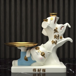 Chat chanceux résine artisanat clé stockage ornement Sculpture pour la maison salon décor parfait pendaison de crémaillère nouveaux cadeaux pour la maison - Product Image 2
