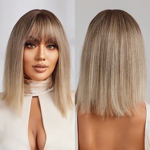 Perruques pour femmes droites moyennes et longues brun à <span class=keywords><strong>blond</strong></span> clair <span class=keywords><strong>cheveux</strong></span> artificiels longs perruques synthétiques mates en maille rose - Product Image 1