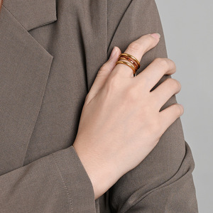 yunnique style stacked cubic three-layer three-ring full diamond stacked ring for women, titanium steel, light luxu - Product Image 2