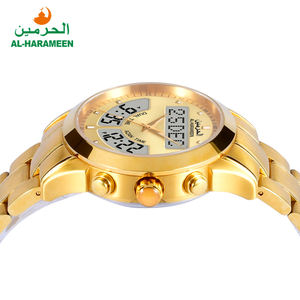 Impermeable multifunción de acero inoxidable de lujo de doble tiempo islámico Alharamain reloj Azan para musulmanes - Product Image 6
