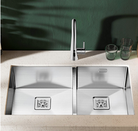 Évier de cuisine moderne fait main à double bac, taille personnalisable, sans robinet, deux trous, à poser sur comptoir, durable, 120 cm
