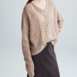 Pull oversize en <span class=keywords><strong>mohair</strong></span> pour femme, col en V, anti-boulochage, épais, toucher duveteux, pour l'automne/hiver, tricot minimaliste en laine, respirant, décontracté - Product Image 4