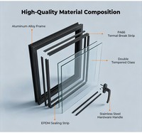 Fenêtre à battant en aluminium à cadre étroit, finition noire minimaliste, double vitrage trempé pour vue panoramique moderne sur la maison