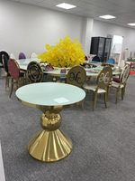 Tables de mariage en acier inoxydable doré avec plateau en verre blanc, mobilier d'hôtel, salle à manger, extérieur, design moderne, 35-40 kg, non pliable