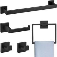 Ensemble de 5 accessoires de salle de bain en acier inoxydable noir mat, fixation murale : porte-serviettes, porte-serviette à anneau, porte-papier toilette, patère pour peignoir, OEM ODM
