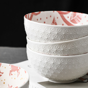 Bol à nouilles à salade en céramique <span class=keywords><strong>scandinave</strong></span> moderne de 6 pouces <span class=keywords><strong>Vaisselle</strong></span> jetable en relief créative pour les couples pour les ramen japonais - Product Image 4