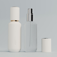 LANCAI Lot de 4 flacons pompe à lotion ronds en verre de tailles variées, luxe, 30/50 ml, finition blanche mate transparente, gravure métallique
