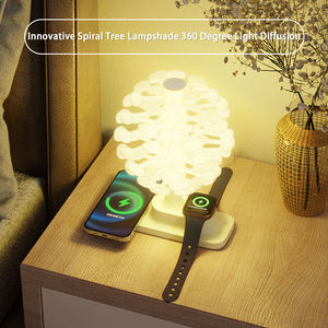 3 in 1 yaratıcı Spiral ağacı abajur atmosfer <span class=keywords><strong>LED</strong></span> gece işık masaüstü masa lambası telefon için kablosuz şarj ile izle - Product Image 4