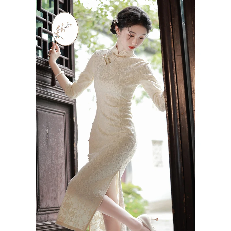 2025 Improved Cheongsam Elegant White Lace Engagement Dress for Young Girls  Classy Style for Spring Traditional Chinese Clothing| Alibaba.com