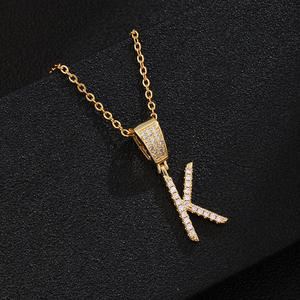 Collar con Colgante de Letra de Zirconia y <span class=keywords><strong>Cadena</strong></span> de Bambú Deportivo para Mujer, Estilo Europeo Americano, 26 Letras del Alfabeto Inglés, Joyería de Acero Inoxidable - Product Image 3