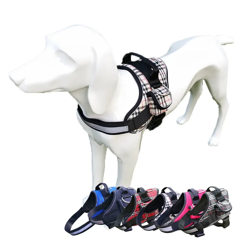 Logo Kustom Harness Anjing Mewah Grosir Dapat Disesuaikan Reflektif Lembut Kecil Besar Pakaian Hewan Peliharaan Harness Set dengan Saku