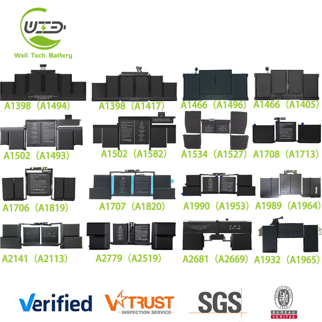 Replacement Laptop Battery for Macbook Air A1466 A2337 A2681 Pro A1398 A1502 A1534 A1707 A2141 A2485 A2779 Notebook Battery