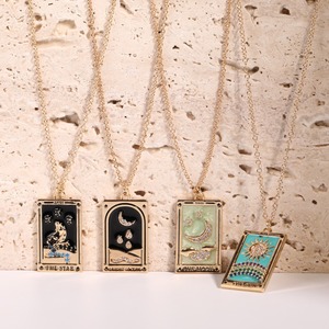 Boheemse Stijl Kleurrijke Email Zirkoon <span class=keywords><strong>Tarot</strong></span> Kaarten Hanger Vintage Vierkante Zirkoon Hanger Sieraden Link Ketting - Product Image 5
