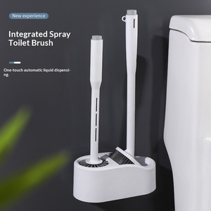 Brosse WC manuelle en silicone avec distributeur de liquide intégré, nettoyage sans angle mort, fixation murale <span class=keywords><strong>pour</strong></span> carreaux en plastique - Product Image 1