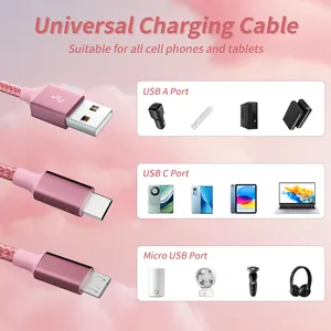 3 In 1 Fast Charging Cable Cord Micro USB Type C Charger Cable Multi Port Multiple Usb Charging Wire Line