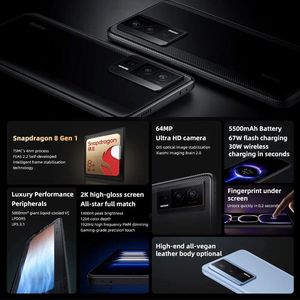 Nouveau téléphone Android rouge Mi K60 Spdragon Gen <span class=keywords><strong>8</strong></span> + Octa Core 67W Charge 6.7 pouces 2K 120Hz 64MP 5500mAh 5G - Product Image 3