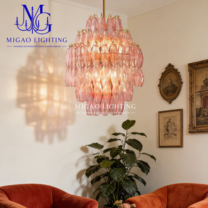 Lámpara de Araña de Cristal con Diamantes Facetados Rosados Estilo Medieval Francés, Lámpara Colgante de Lujo para Salón, Comedor o Techo Alto - Product Image 2