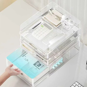 Transparent <b>Plastic</b> Stackable <b>Drawer</b> Organizer With Lid A4 Paper <b>Storage</b> Desktop Office Desk Cabinet Multi Layer Shelf - Product Image 3