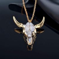 Collier pendentif tête de taureau vintage plaqué or, chaîne maillons bohèmes, breloque religieuse chrétienne, corne de buffle 45*47mm