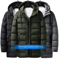 Manteau matelassé pour homme à capuche, entièrement zippé, avec cordon de serrage, poches chauffe-mains, poignets à boutons-pression, matelassage large, longueur mi-cuisse, épais