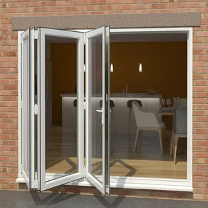 Pintu lipat dengan Panel kaca, pintu Interior lipat lipat dua, bingkai profil aluminium