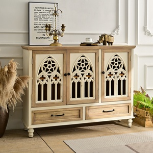 Mueble de Salón Rústico Ecológico Estilo Granja, Gabinete de Almacenamiento Retro Tallado en Madera con 2 Cajones para Uso en Hoteles y Apartamentos - Product Image 5