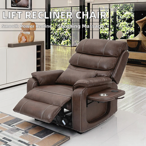 성인 및 노인용 파워 리프트 모던 리클라이너 의자, 가죽 마사지, 히팅, 확장 발받침, 리모컨, 무선 - Product Image 1