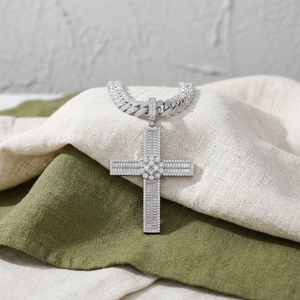 HIPHOP Luxury Ice <b>Cross</b> <b>Charm</b> Pendant Moissanite Silver Brilliant Cut Unisex Party Event Statement Religious Jewelry Gift XL - Product Image 1