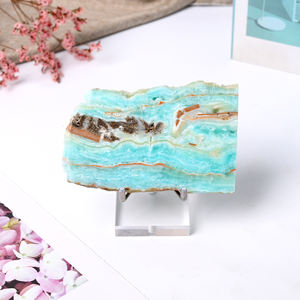 Atacado Alta Qualidade Cristais Espirituais Fatias Cru Pedras de Cura Gemstone Céu Natural Azul Hemimorphite Slab para Decoração - Product Image 2