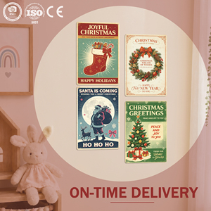 Pancarte en métal vintage de Noël, décor mural rétro Père Noël, affiche décorative de vacances, cadeau pour chambre, maison, bar, affiche métallique - Product Image 1