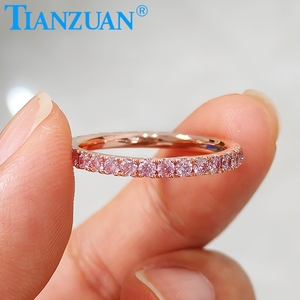 Color Rosa 2mm redondo Moissanite anillo de eternidad completa banda amarillo/oro rosa plateado S925 joyería de compromiso de diamante de plata - Product Image 1