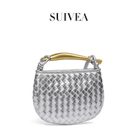 Sac à main demi-lune pour femme, motif losanges argentés, bandoulière unique, sac bandoulière tendance et stylé