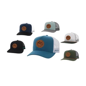 Gorras de camionero OEM de alta calidad 112 con parche de cuero granate verde oscuro Vintage 5 paneles malla Snapback sombreros para adultos - Product Image 1