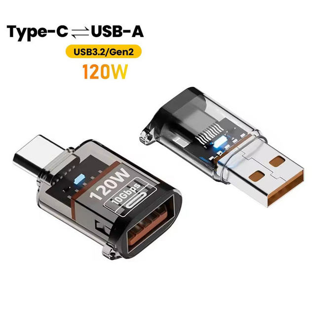 USB C Adapter USB 3.2 120W 10Gbps High-speed Data Transmission OTP Protection PC Material C Converter Mobile Phone Fast Charging