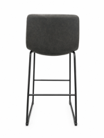 Tabouret de bar moderne en cuir PU gris avec pieds en métal noir, chaise haute nordique rembourrée pour café, hôtel, bar, pub, restaurant