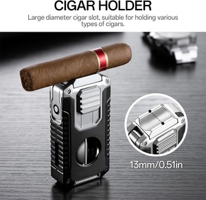Nouveau briquet torche 5-en-1 avec coupe-cigare et coupe-cigarette, triple flamme coupe-vent, accessoires pour fumeurs, cadeau - Product Image 6