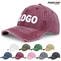 Casquette de baseball vintage déchirée non structurée à 6 panneaux en coton délavé vierge en gros avec logo personnalisé