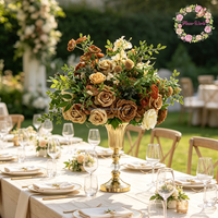 Bouquet de fleurs artificielles en soie fait main, rose et hortensia aux couleurs d'automne, grand bouquet luxueux pour la décoration de table de mariage