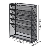Organizador de Archivos de Escritorio de Metal Negro de 5 Niveles Personalizable, Soporte para Documentos Colgante, Bandeja Inferior, Soporte Vertical para Papeles y Correo