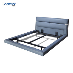Lit rembourré Healthtec 186x205cm, cadre en cuir bleu, meubles de chambre à coucher - Product Image 3