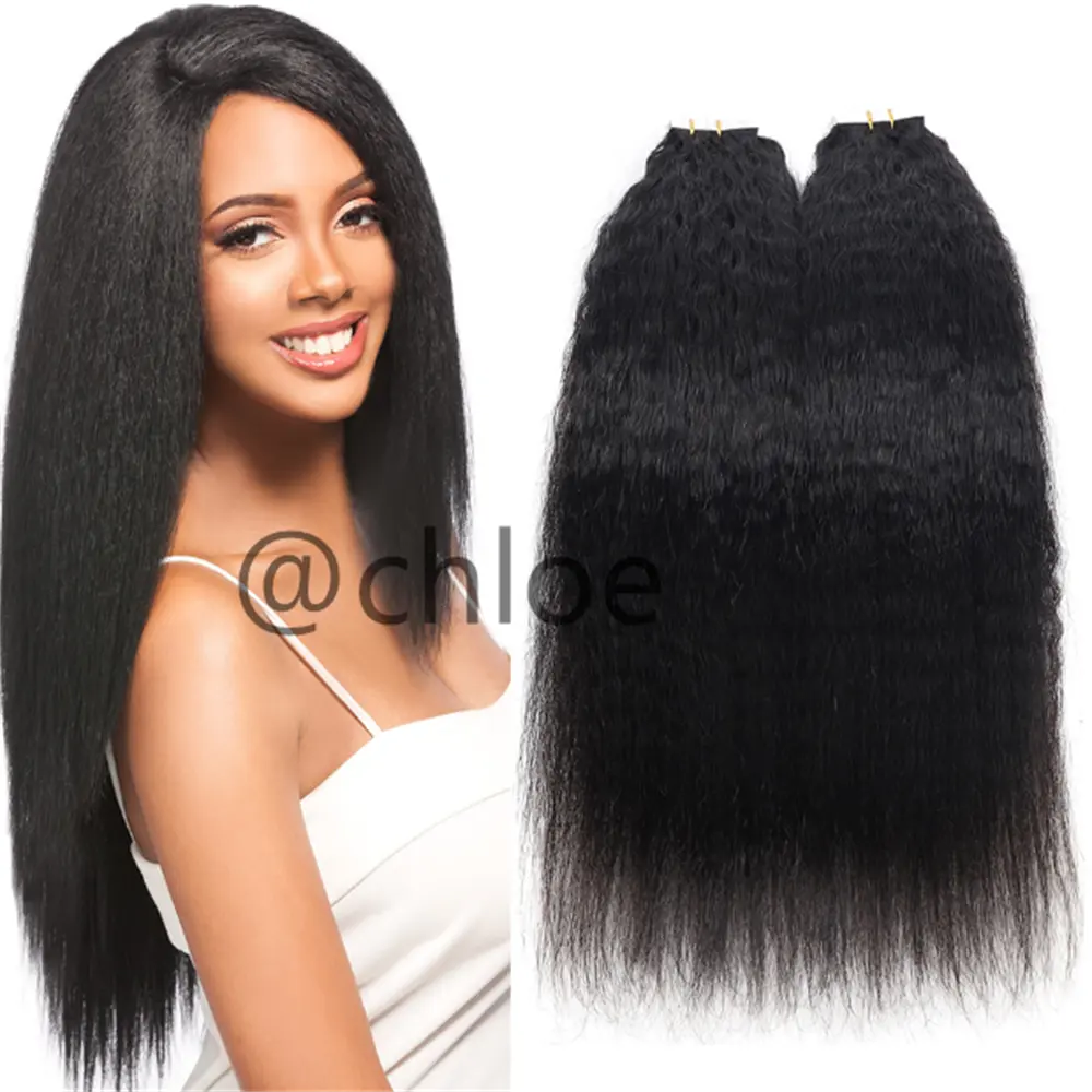 Bande droite crépue dans les extensions de cheveux brésiliens naturels noirs Remy bande de cheveux humains dans les extensions de cheveux humains 20 pièces