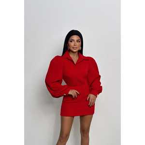 ชุดเดรสเรนาตาสีแดงแบบเรียบหรู แขนทรงบอลลูน แต่งซิป ผ้าสแปนเด็กซ์สูง ไซส์ XL มีจำหน่ายสำหรับใส่ไปเที่ยวคลับ วันหยุด หรือวันสบายๆในฤดูใบไม้ผลิ - Product Image 3