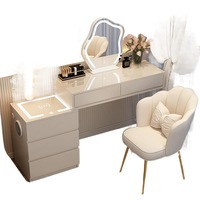 Coiffeuse en aluminium haut de gamme style Wabi-Sabi avec bureau intégré et rangement pour chambre à coucher, petit appartement, maison de location