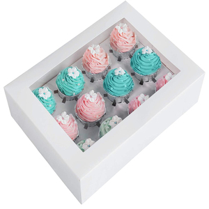 Clear Lid Cardboard White Cupcake Mailer Boxes Wholesale Custom Logo Paper Cake Cookie Bakery Pastry Packaging Window Kraft Box