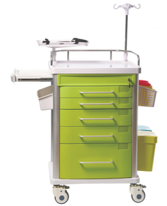 Chariot d'urgence hospitalier ABS à <span class=keywords><strong>5</strong></span> <span class=keywords><strong>tiroirs</strong></span>, chariot mobile pour médicaments avec poteau porte-perfusion, roulettes silencieuses, <span class=keywords><strong>tiroirs</strong></span> verrouillables, garantie 1 an - Product Image 6