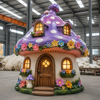 Sculpture de maison champignon fantaisie en résine de fibre de verre personnalisée, résistante à la corrosion, pour la décoration des parcs à thème et des centres commerciaux