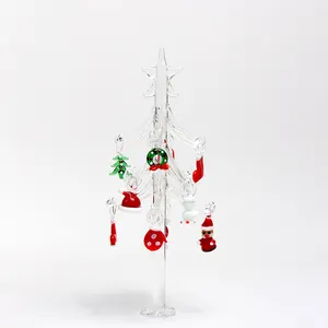 زجاج صغير شفاف مخصص ينفخ شجرة عيد الميلاد مع تمثال زجاجي ديكورات منزلية للعطلات تصنعها بنفسك