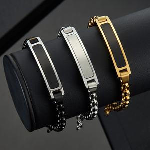 Custommen <b>Bracelet</b> Luxury Non Tarnish 14k 18k Gold Plated 316l Stainless Steel <b>Bracelet</b> Bars to <b>Engrave</b> <b>Bracelet</b> for <b>Men</b> - Product Image 2