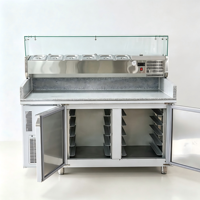 Table de préparation à plateau en granit, réfrigérateur commercial pour préparation de salades avec protection anti-éclaboussures en verre GN 1/4 6 pièces
