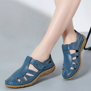 Chaussures décontractées pour femmes en cuir de vachette rétro de haute qualité avec fermeture Velcro et lacets, semelle souple, chaussures de créateur, sandales respirantes pour l'extérieur - Product Image 3